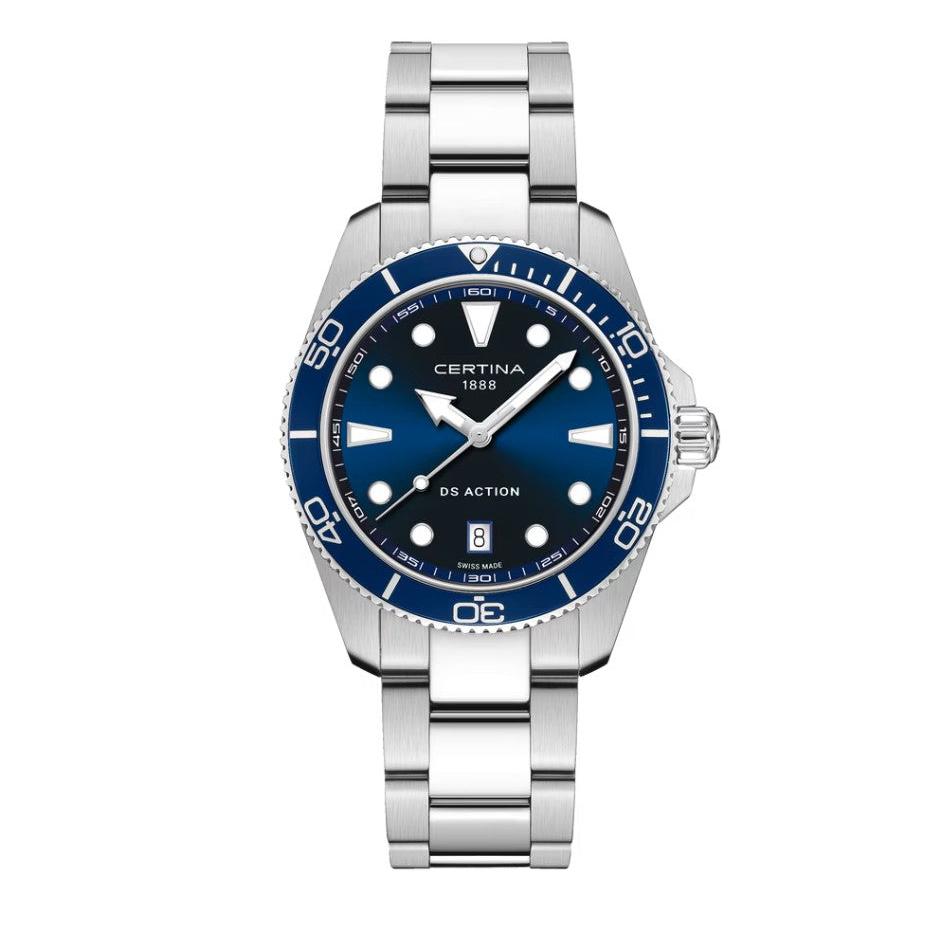 Certina DS Action 40mm Quartz Watch. Blue Dial Stainless Steel Bracelet.