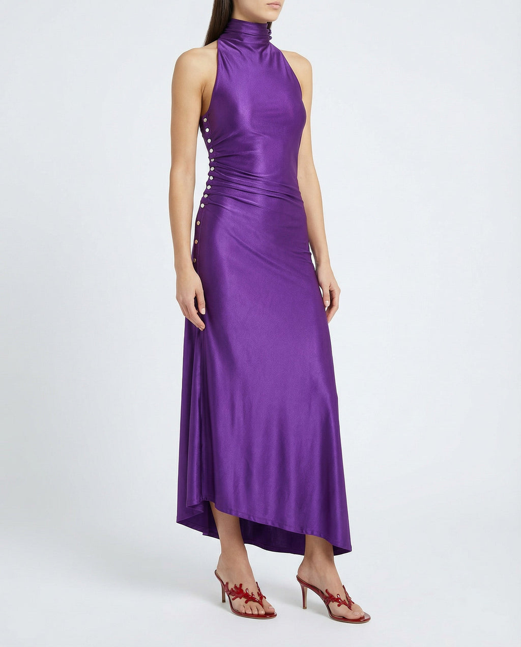 Draped satin-jersey long dress