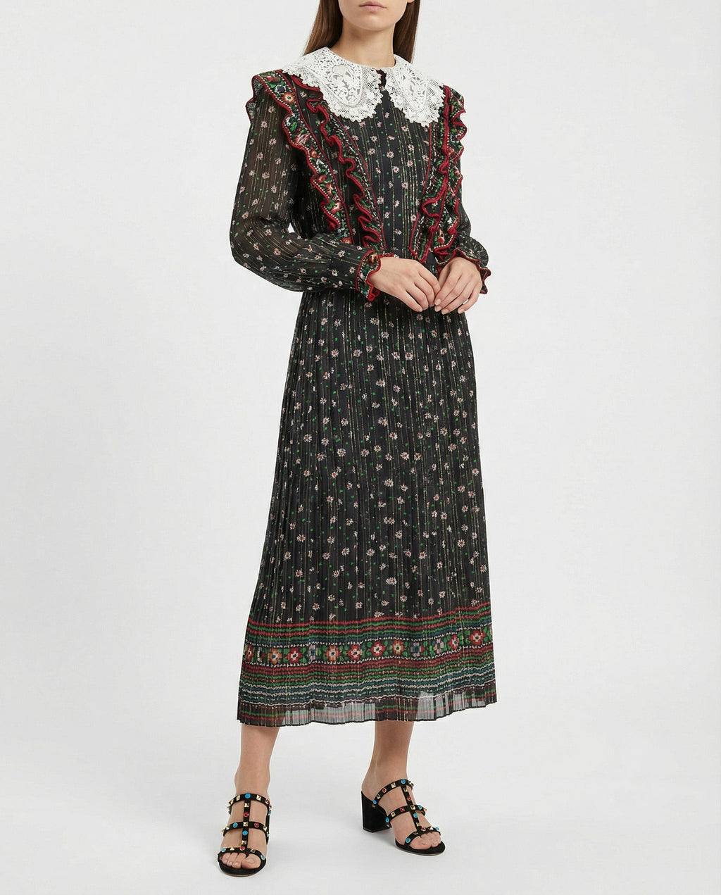 Floral-print silk midi dress
