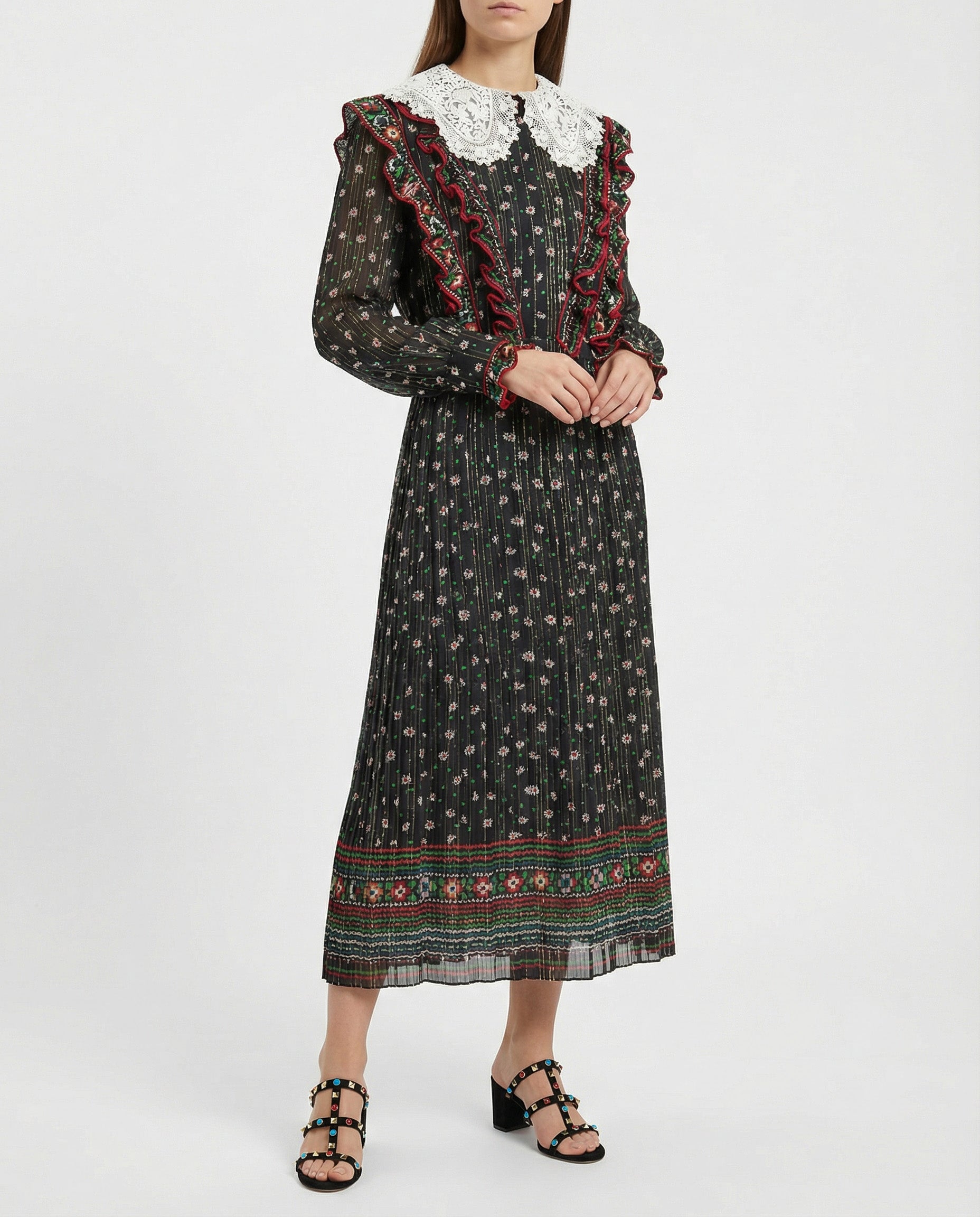 Floral-print silk midi dress
