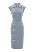White Plan Serena belted midi dress featuring a fitted bodice, waist belt, and flowing skirt, displayed on a mannequin.