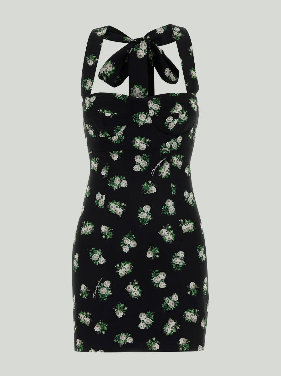Floral printed stretch crepe mini dress