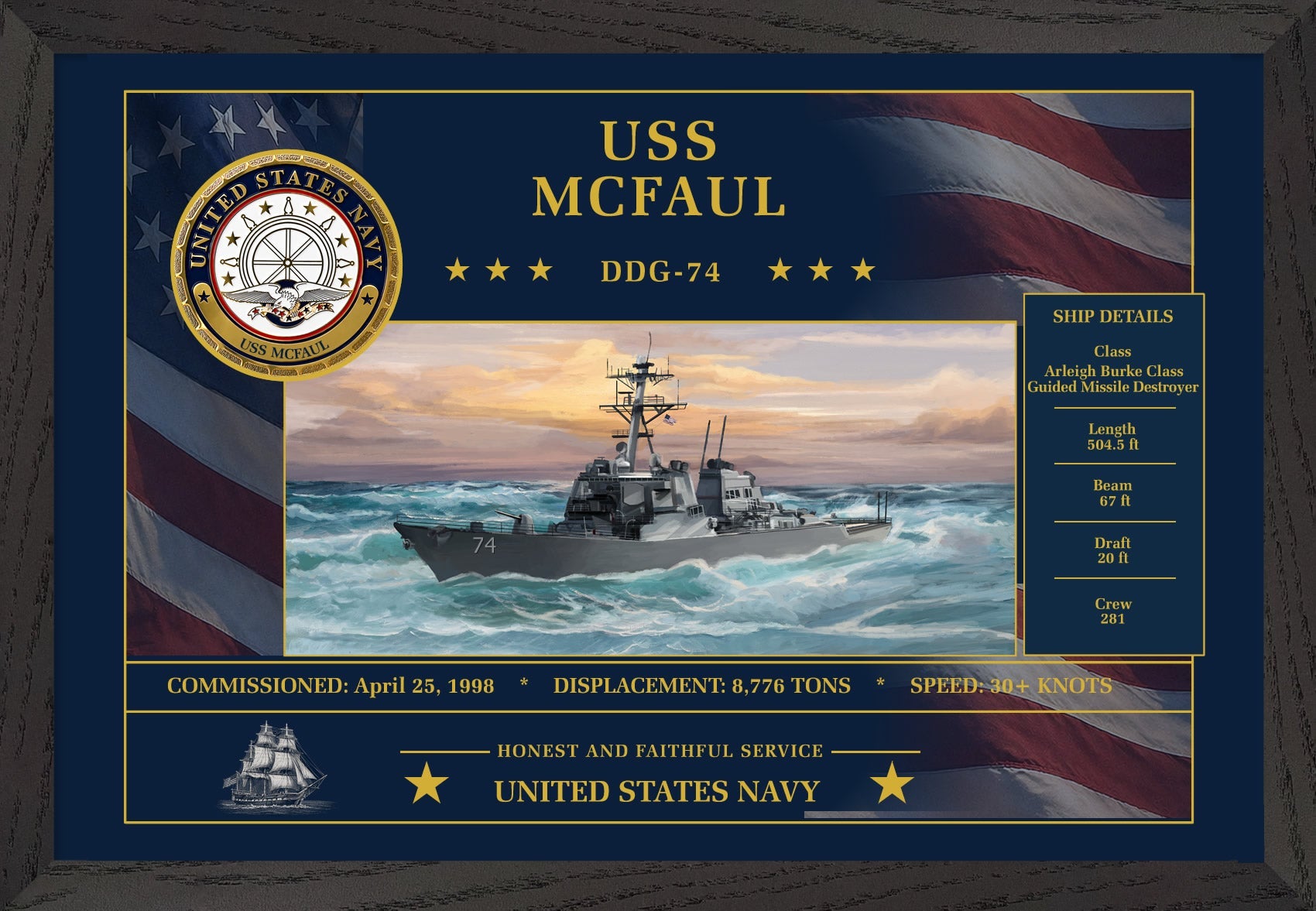 USS Mcfaul DDG-74 Framed Patriotic Art