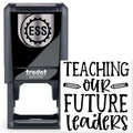 Black self-inking Trodat stamp and seal in black and silver with ESS logo and Teaching our future leaders text.