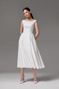 Midi Satin Wedding Dress With Boat Neck Brianna midi