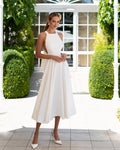 Simple A-Line Midi Dress with Open Back