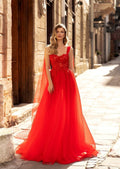 Classy Long Evening Dress in Red with Cape - Miss Mirelle