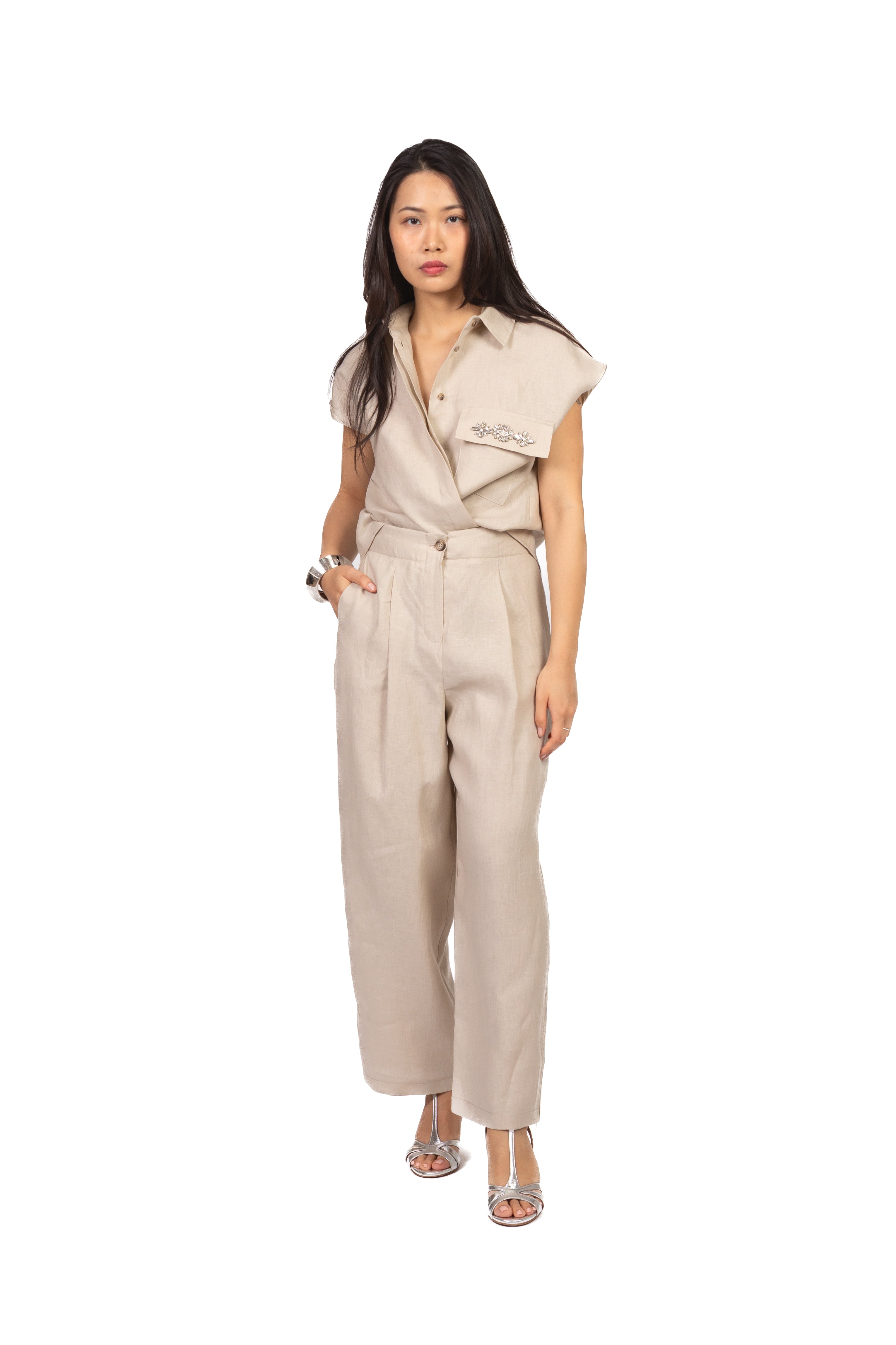 Tensione In - Pantalone in lino con pinces Art. 26P5195