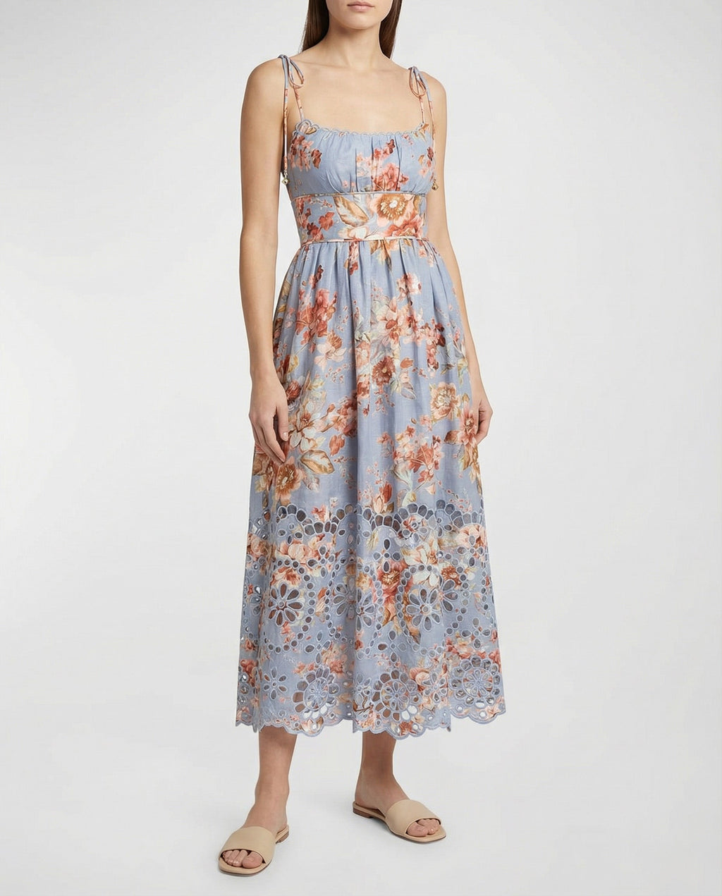 Zimmermann Awaken picnic floral chambray midi dress