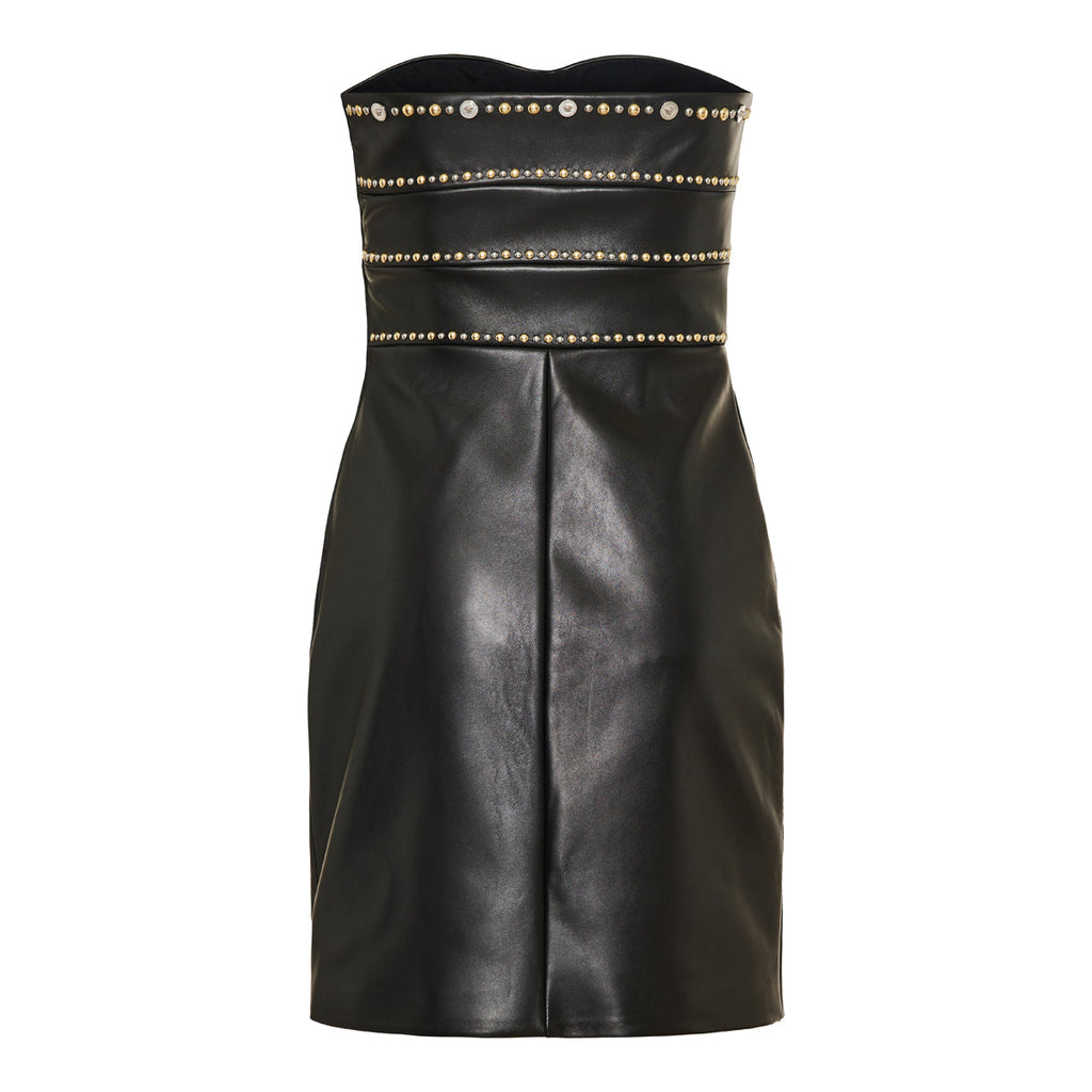 Studded leather strapless dress