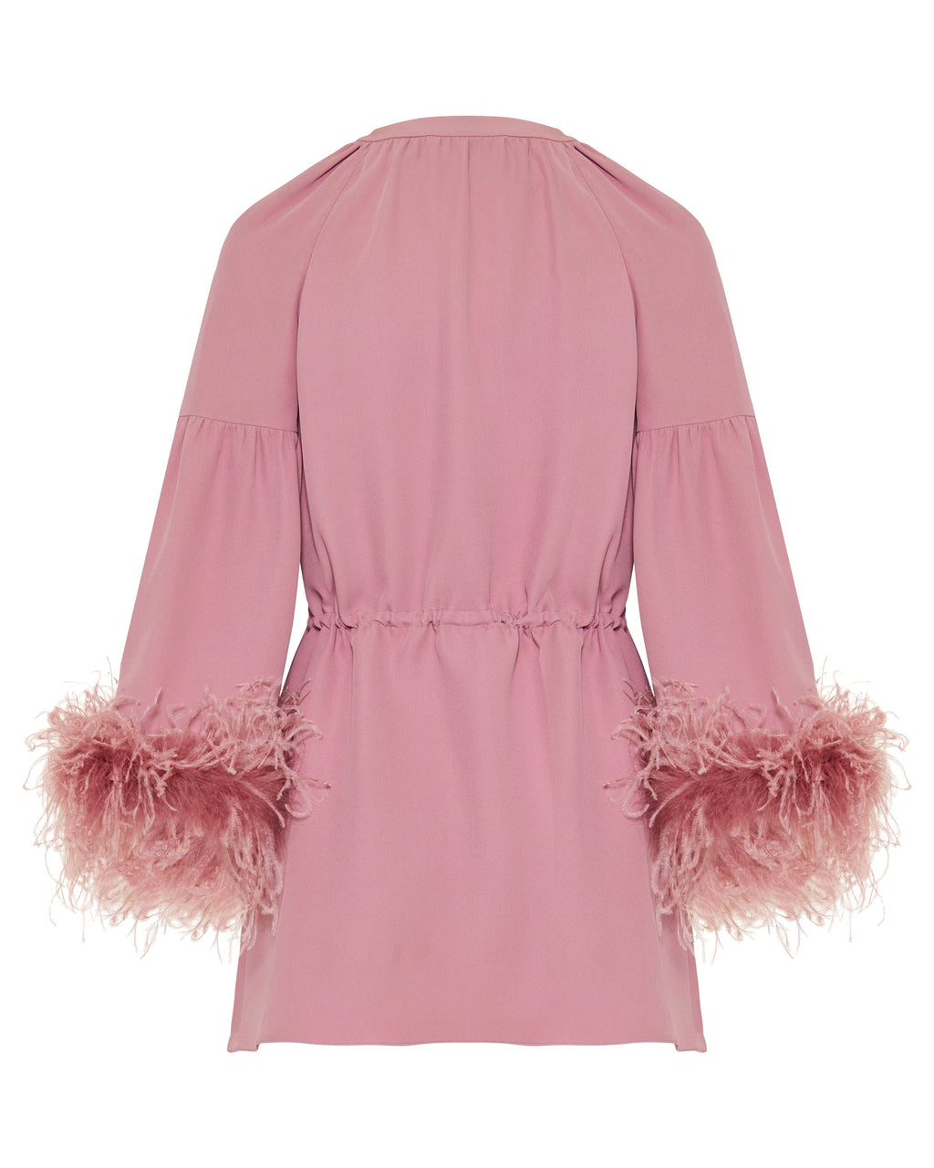 Cady couture V-neck dress with feather trim
