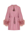 Cady couture V-neck dress with feather trim