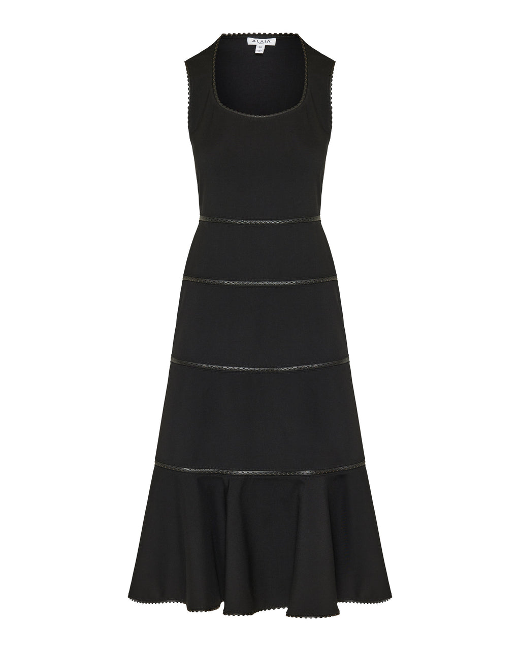 Leather-trimmed wool midi dress