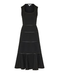 Leather-trimmed wool midi dress