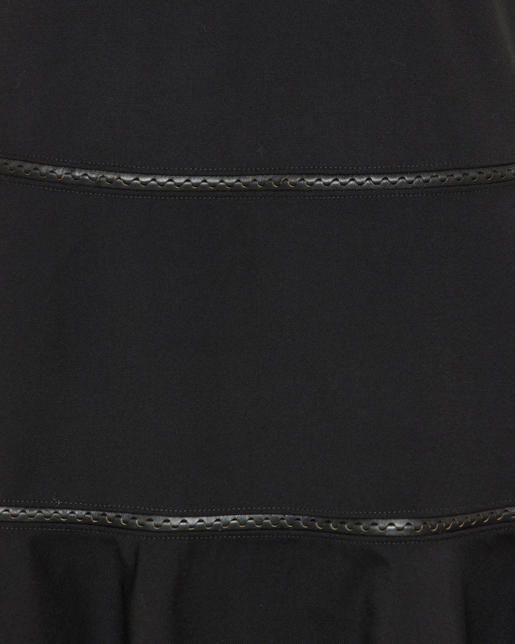 Leather-trimmed wool midi dress