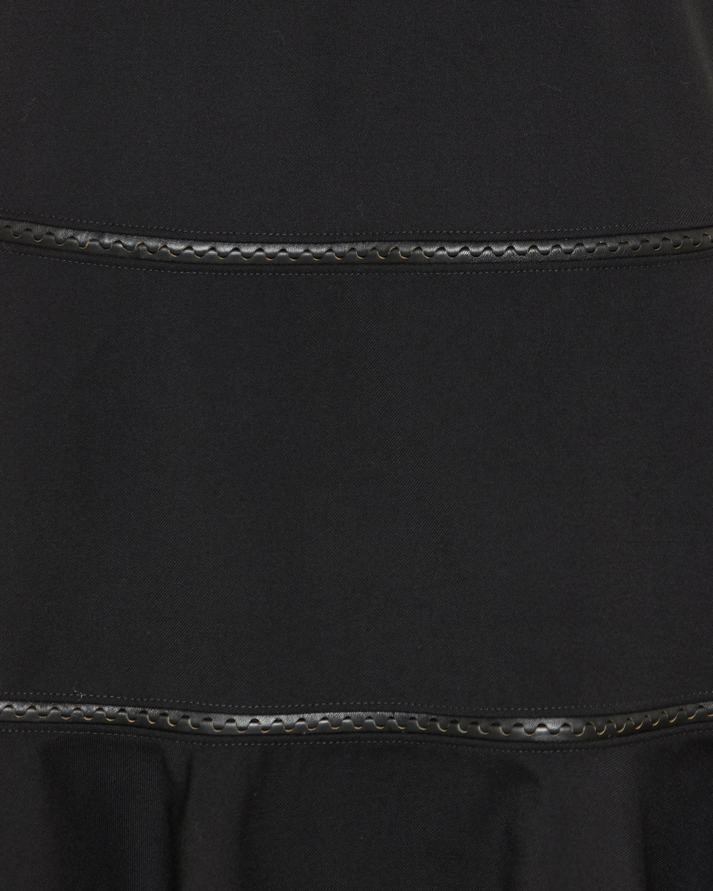Leather-trimmed wool midi dress