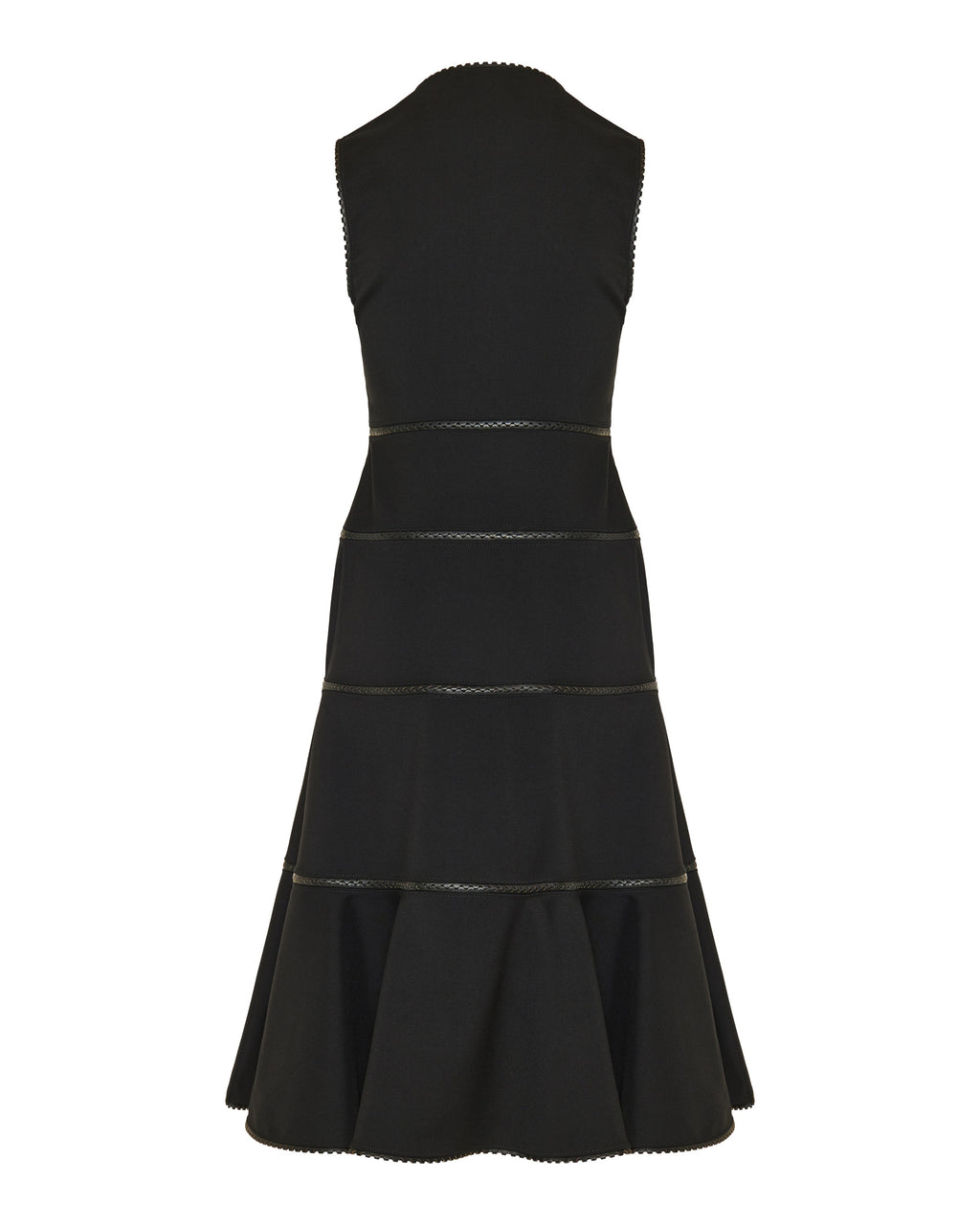 Leather-trimmed wool midi dress