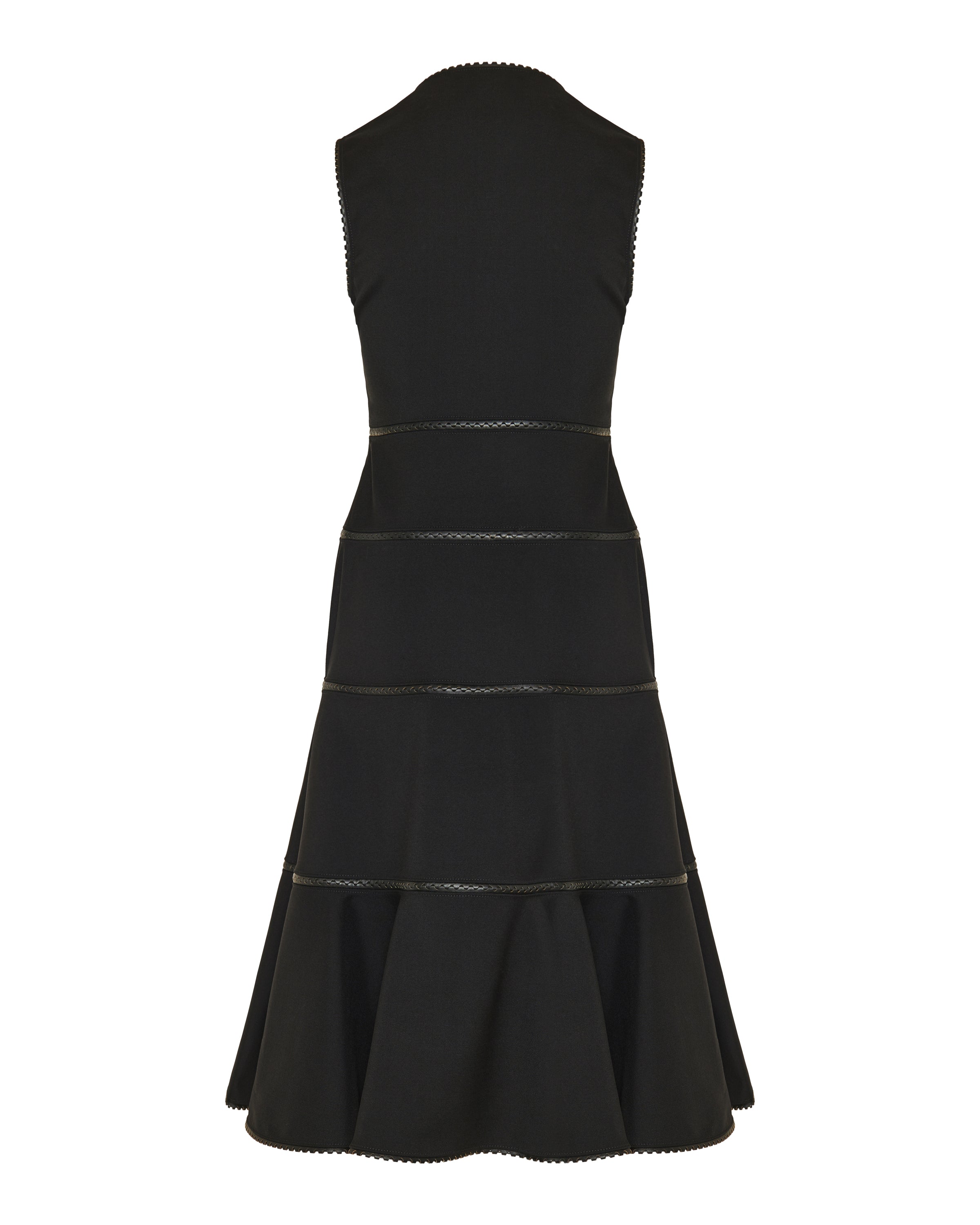 Leather-trimmed wool midi dress