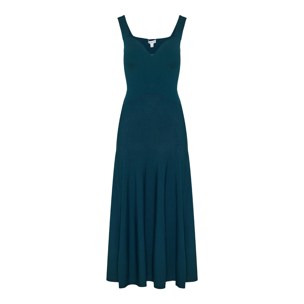 Flared rib knit midi dress