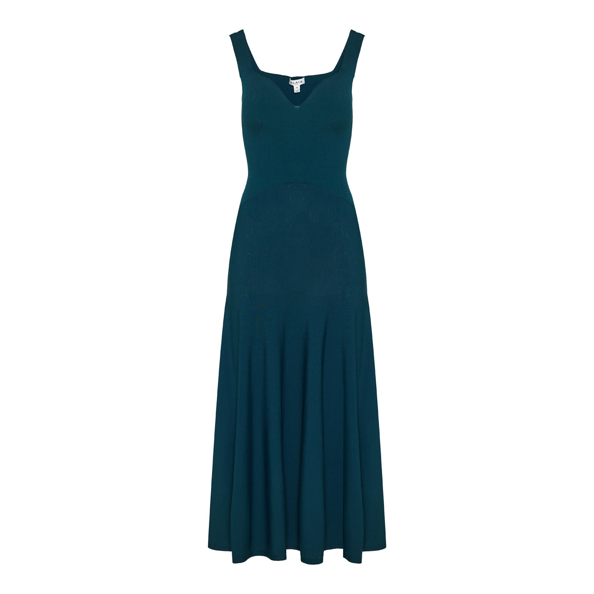 Flared rib knit midi dress