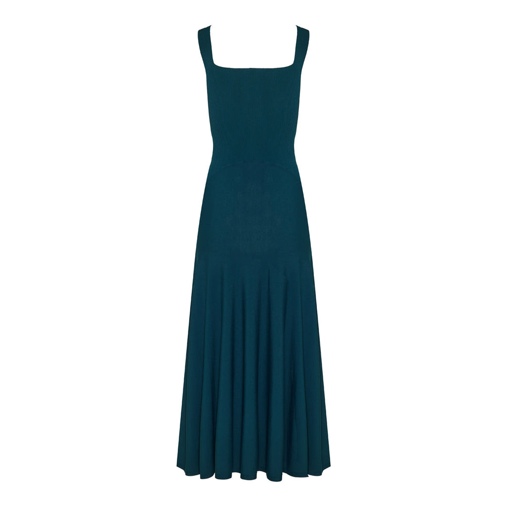 Flared rib knit midi dress