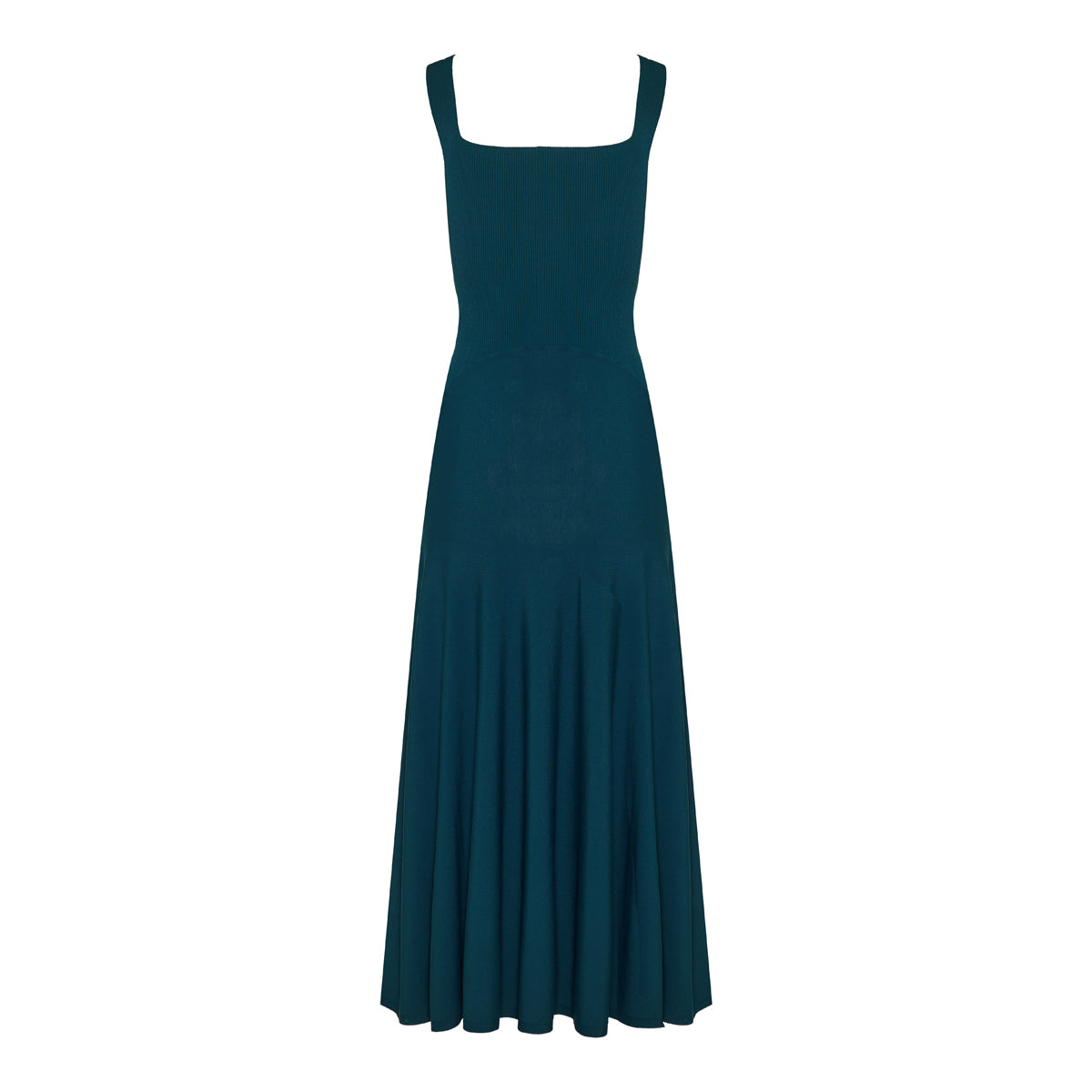 Flared rib knit midi dress