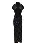 Draped strass velvet jersey dress