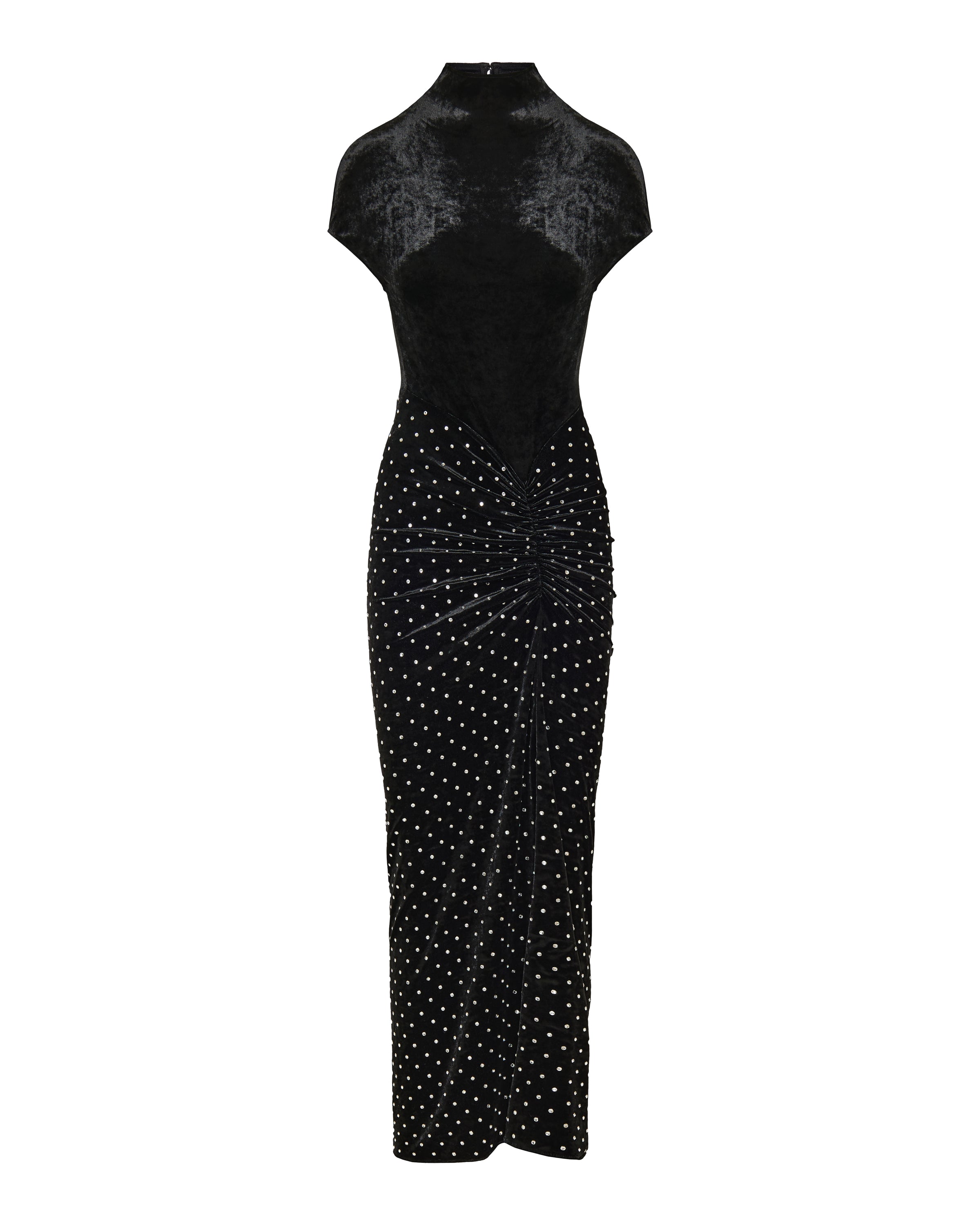 Draped strass velvet jersey dress