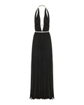 Metallic trimmed pleated jersey gown