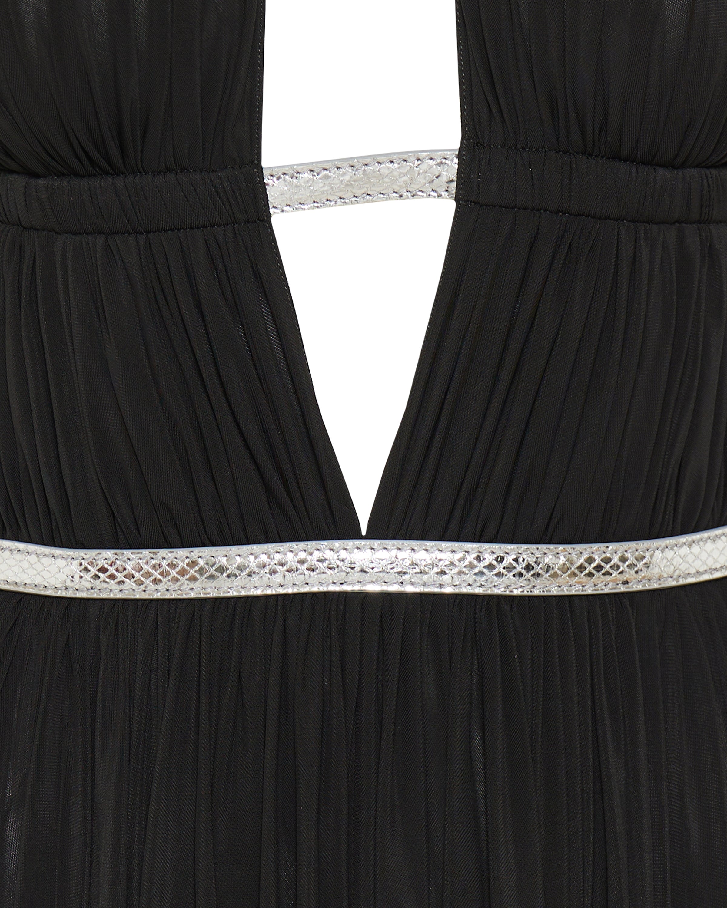 Metallic trimmed pleated jersey gown
