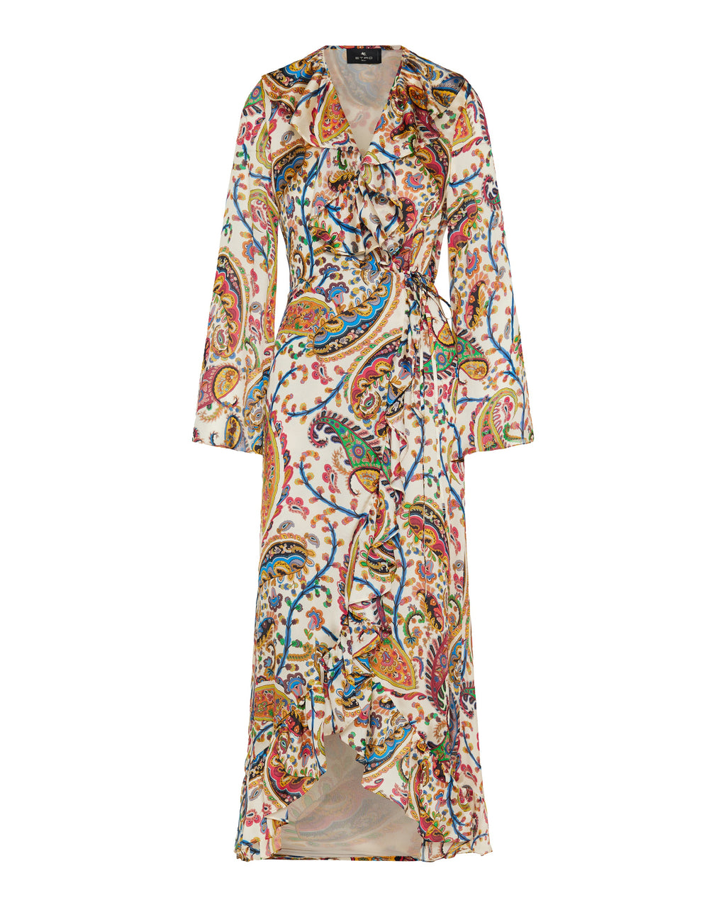 Asymmetric paisley‑print midi dress