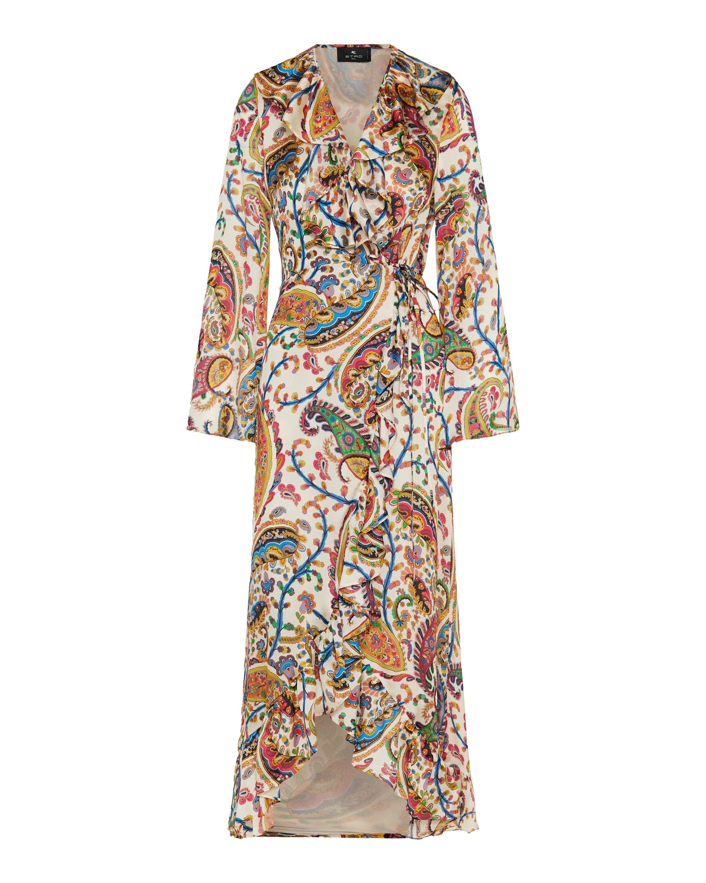 Asymmetric paisley‑print midi dress
