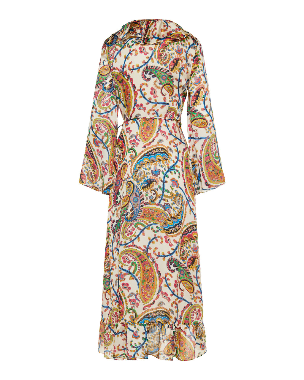 Asymmetric paisley‑print midi dress