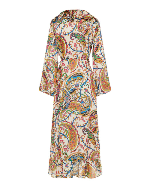 Asymmetric paisley‑print midi dress