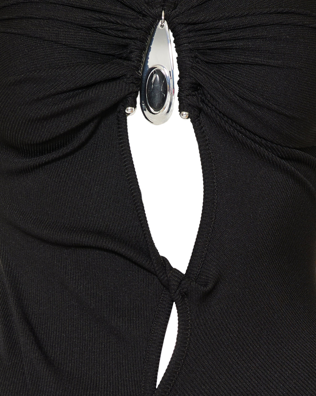 Crystal‑pendant open‑twist midi dress