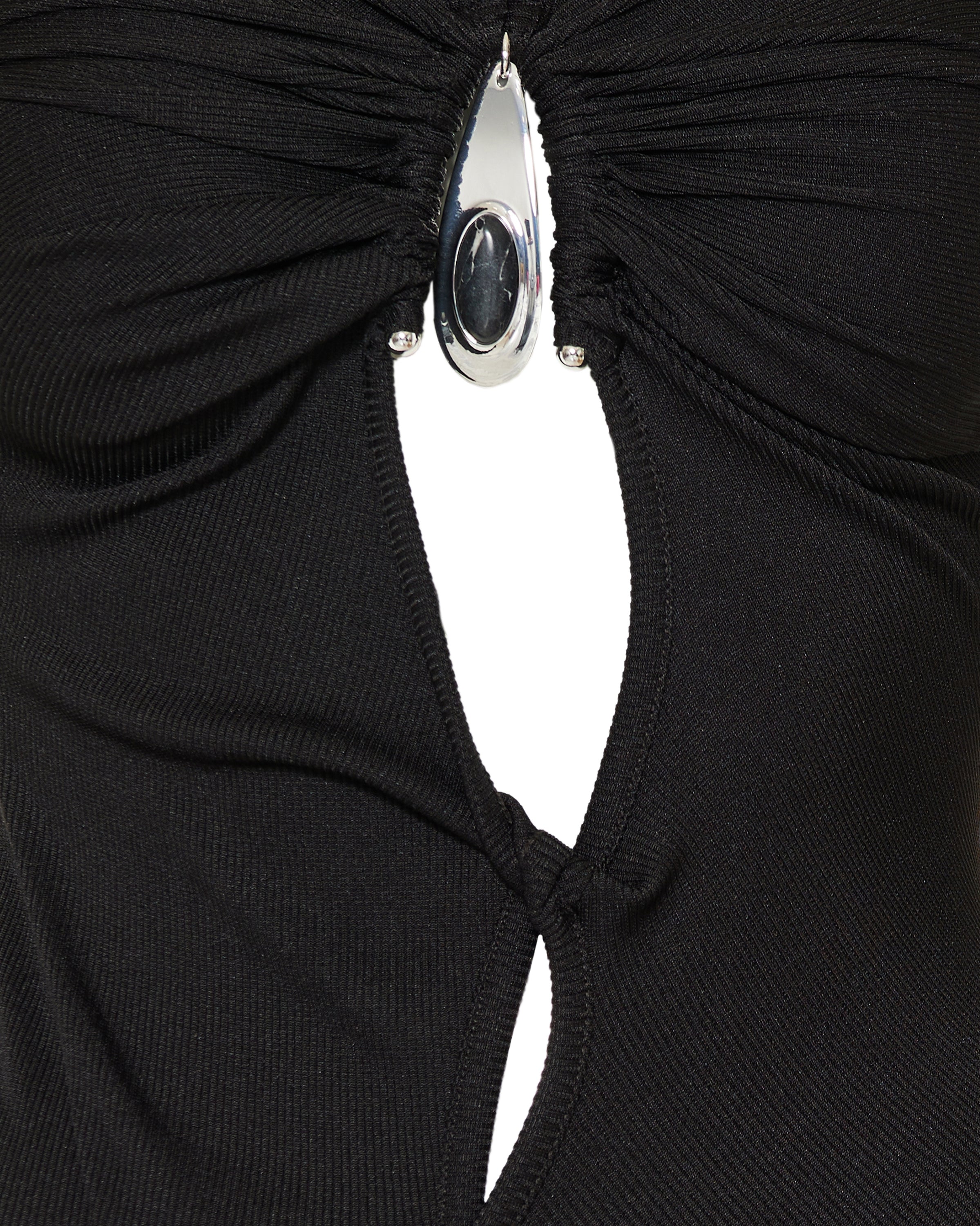 Crystal‑pendant open‑twist midi dress