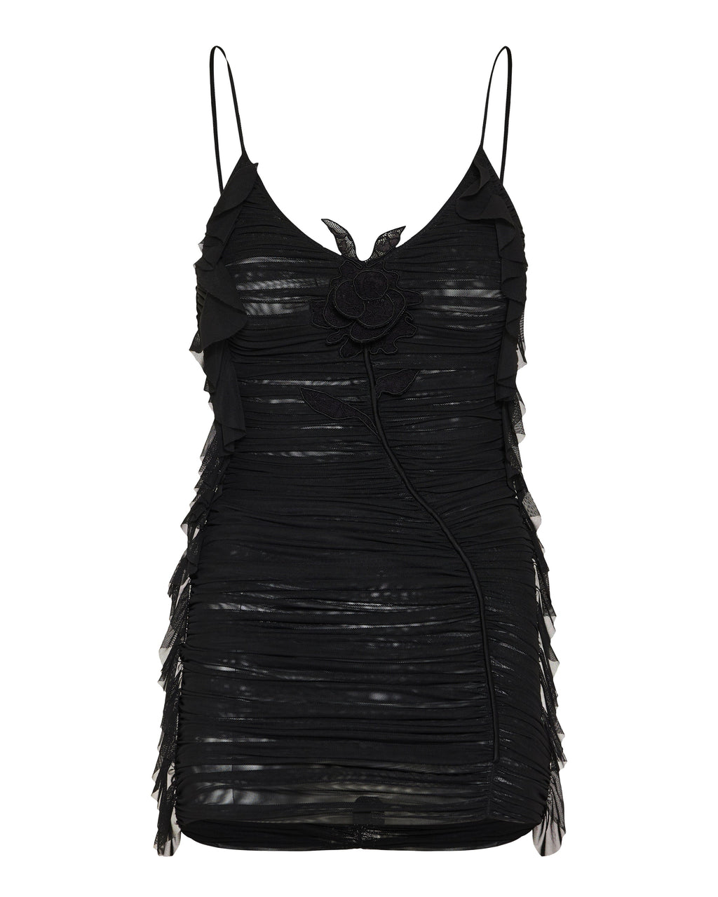 David Koma Ruched floral-embellished mini dress