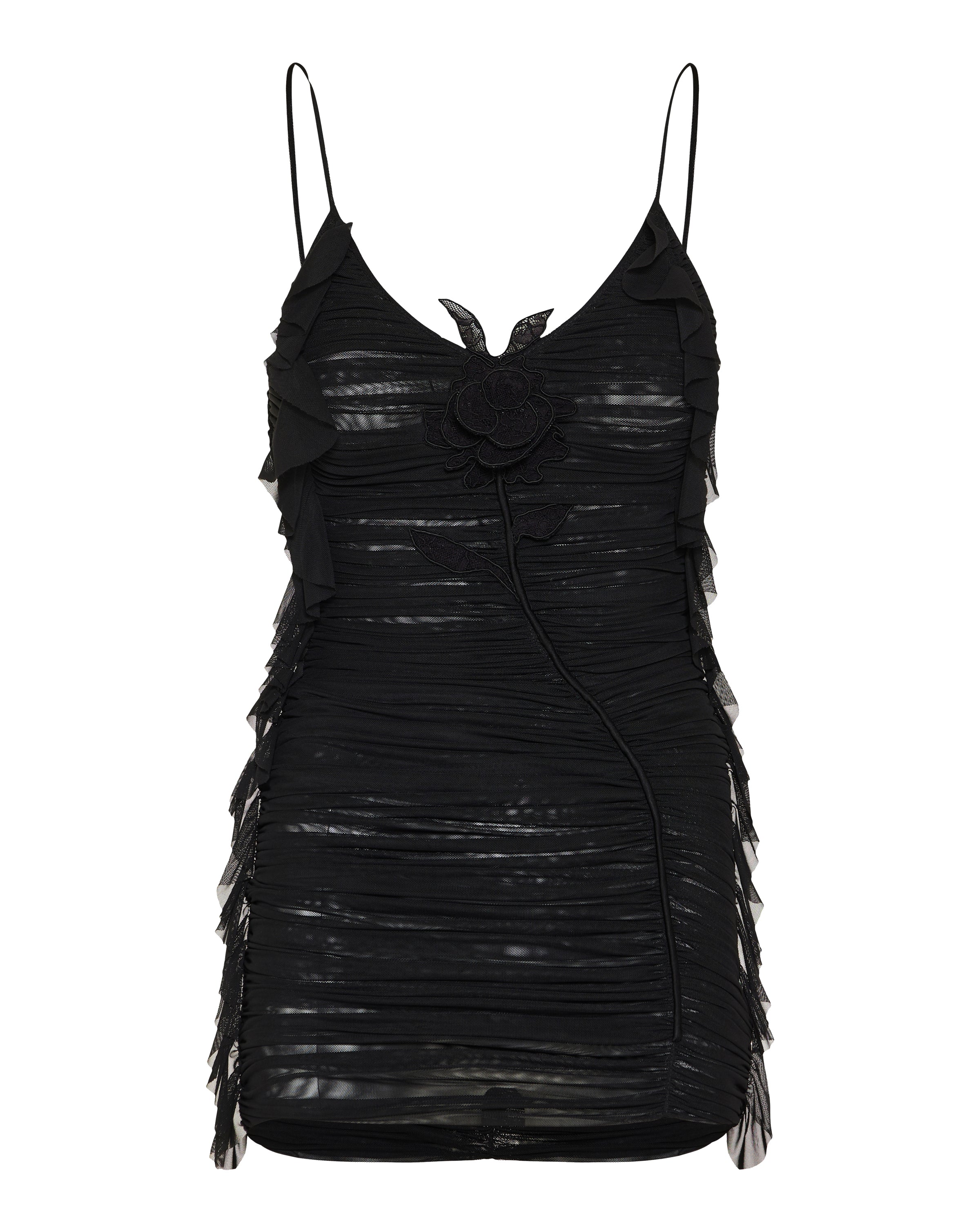 David Koma Ruched floral-embellished mini dress