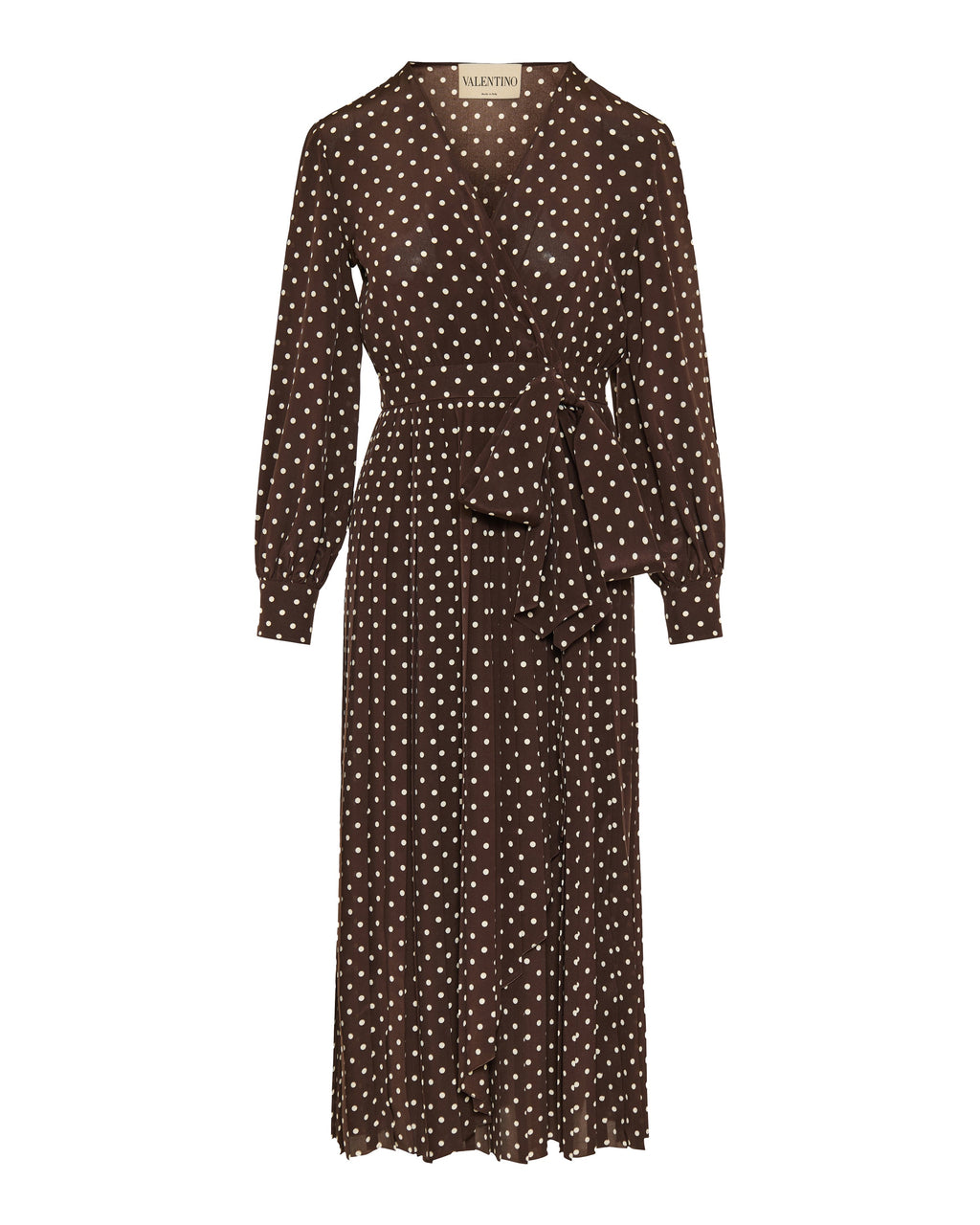 Polka dot silk wrap midi dress