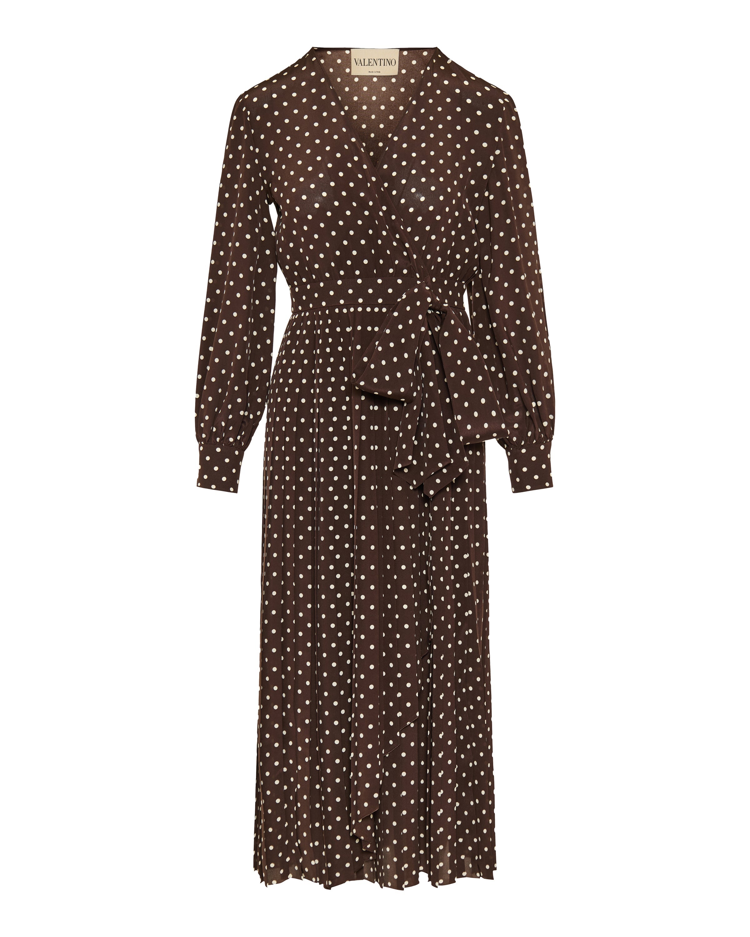 Polka dot silk wrap midi dress