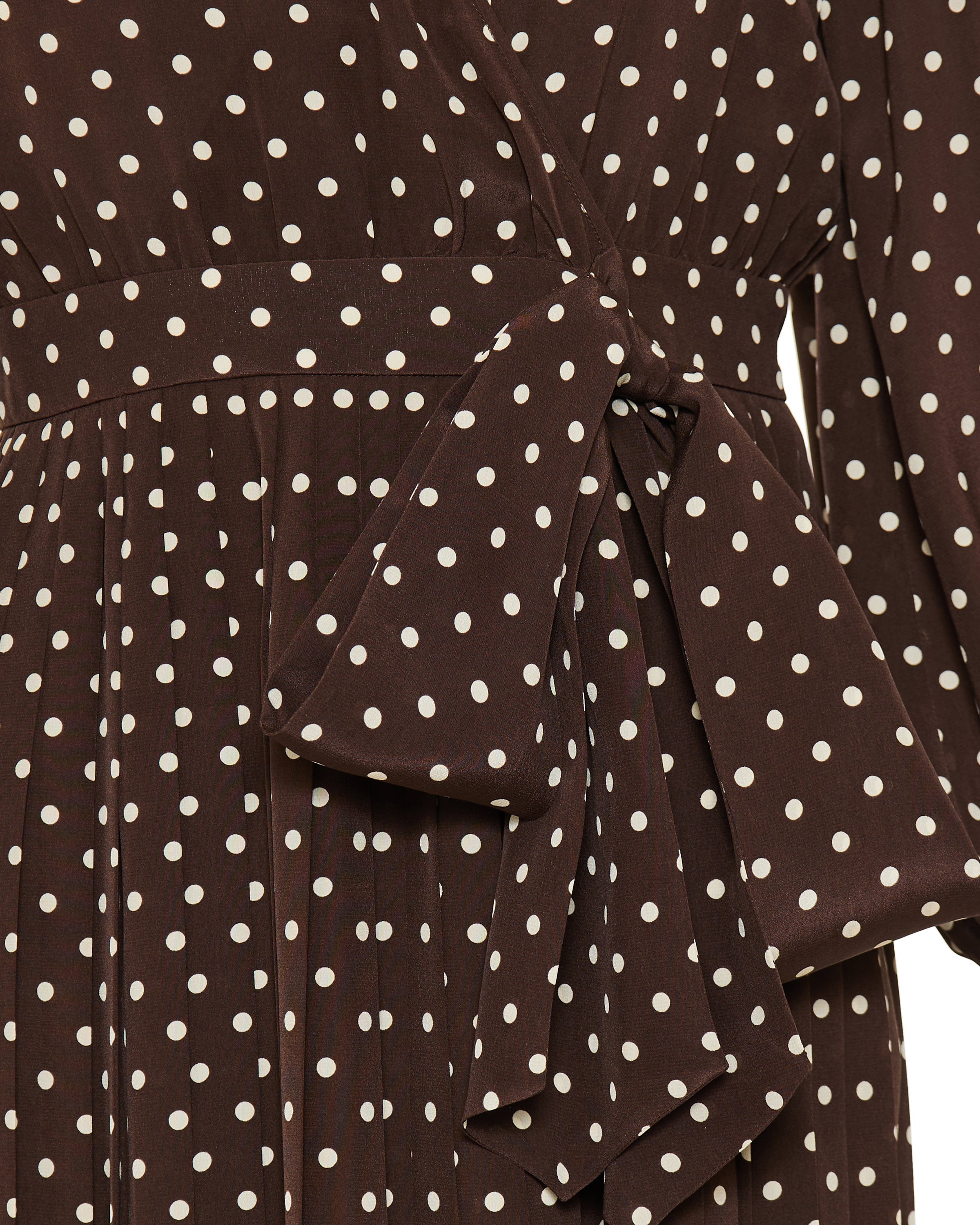 Polka dot silk wrap midi dress