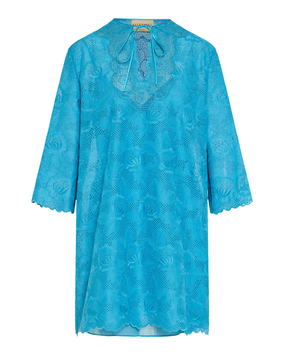 Tie-detailed broderie anglaise cotton mini dress