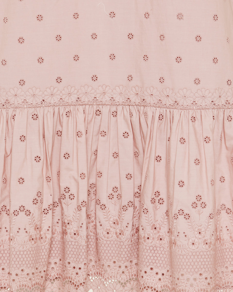 Broderie anglaise cotton midi dress with silk trim