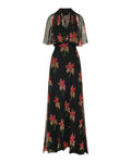 Floral silk chiffon cape gown