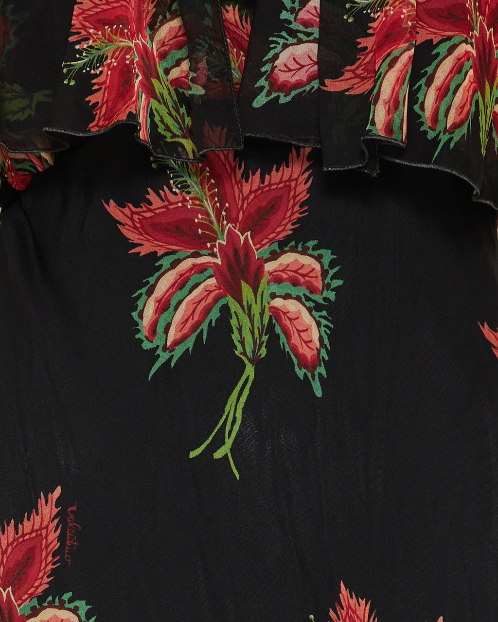 Floral silk chiffon cape gown