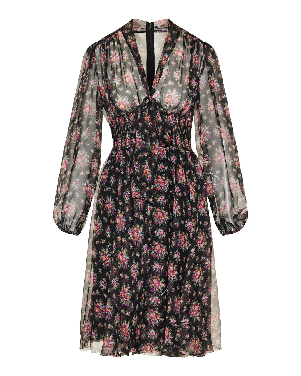 Small flower bouquets print chiffon dress