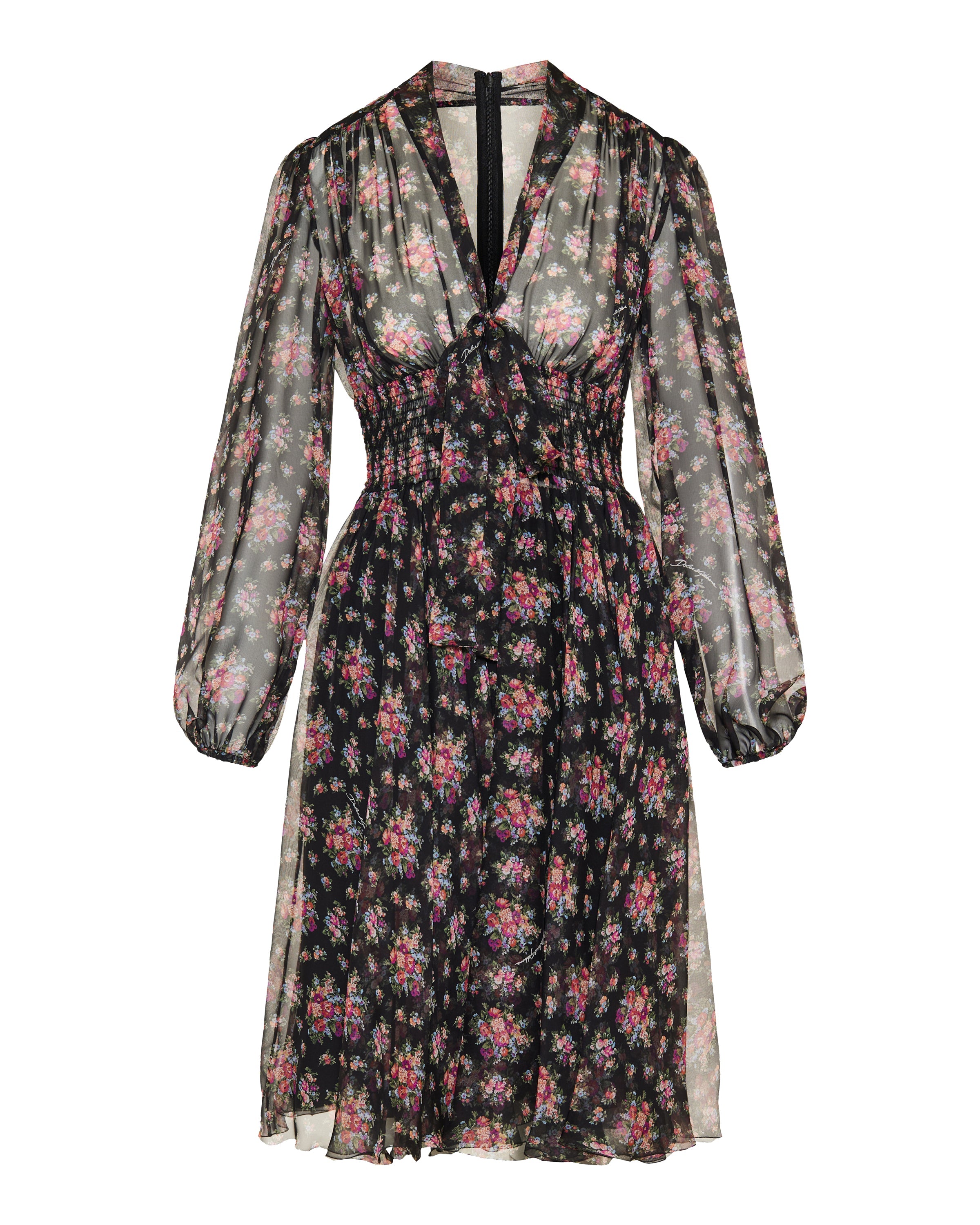 Small flower bouquets print chiffon dress