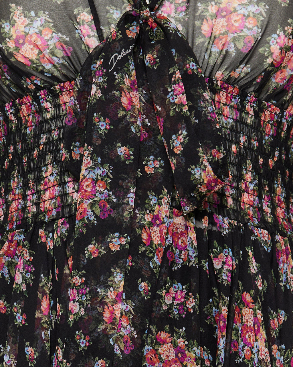 Small flower bouquets print chiffon dress
