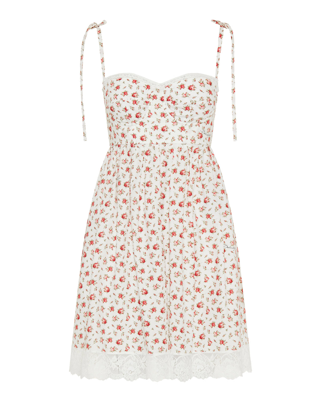 Rose-printed poplin mini dress