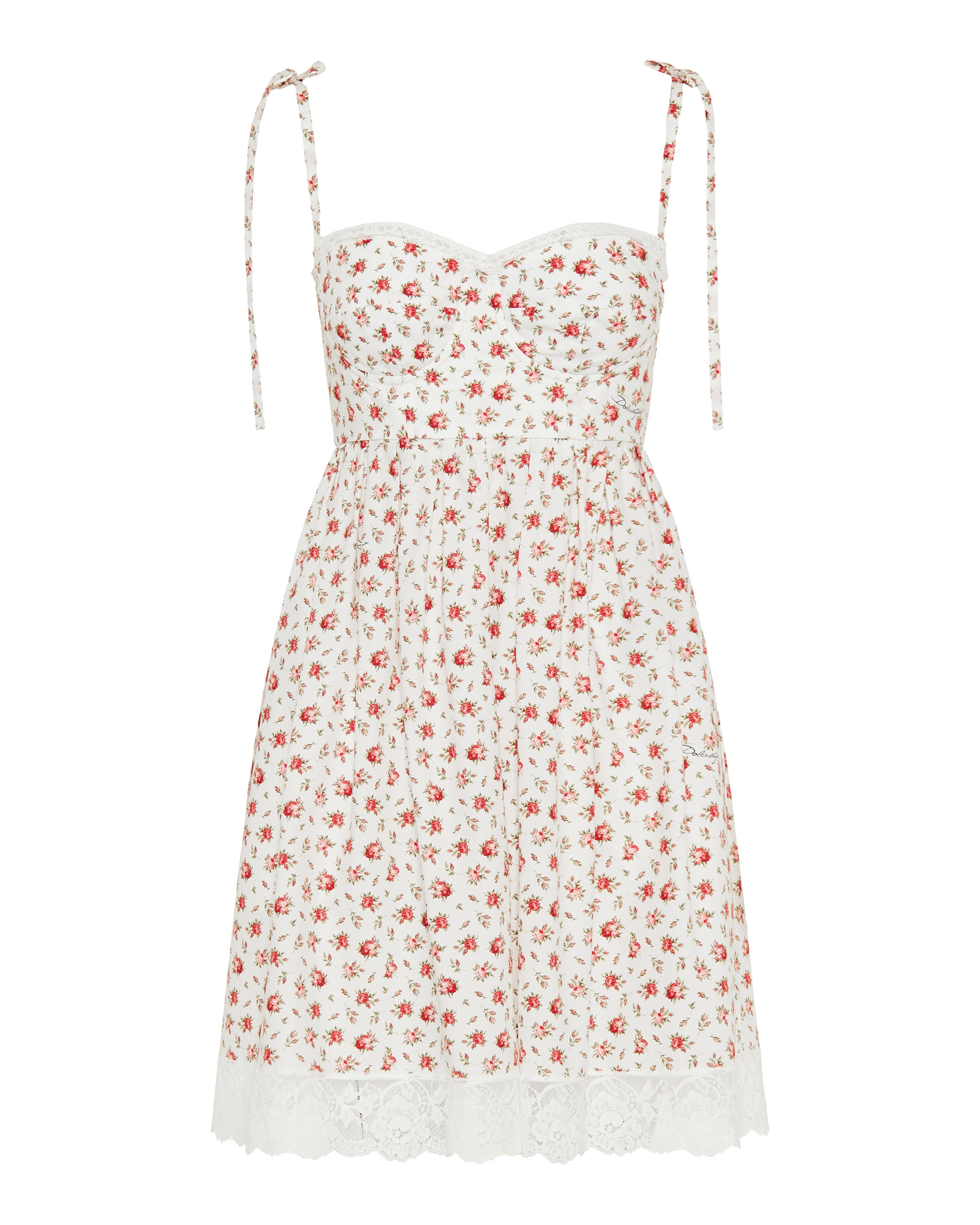 Rose-printed poplin mini dress